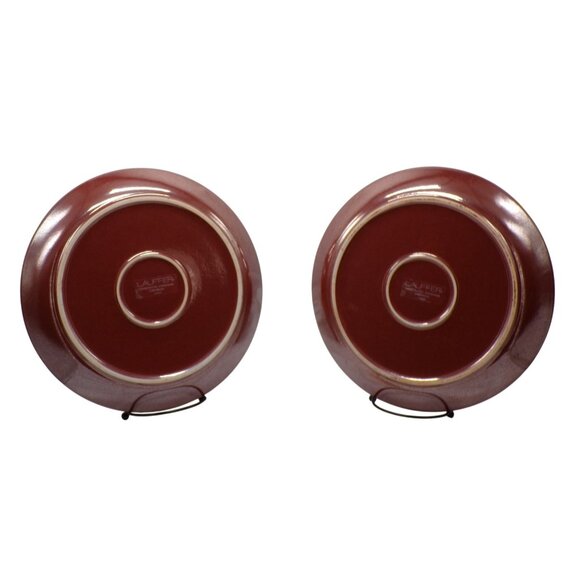 Lauffer (2) Firethorn Burgundy Drip & Speckle Stoneware Coupe Dinner Plates - Picture 2 of 9